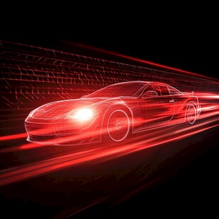 红色炫酷跑车飞驰光影间