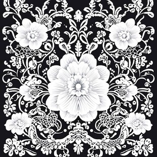 黑白花卉刺绣风图案设计