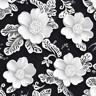 黑白花卉图案纹理背景图