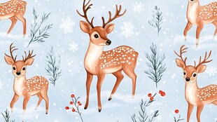 冬日小鹿雪景无缝图案