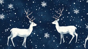 雪夜双鹿 雪花纷飞梦幻景