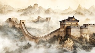壮丽长城云雾间雄伟景象