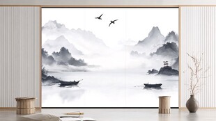 中式山水背景墙意境空间