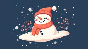 可爱雪人在雪地中微笑