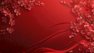 红色背景上的唯美粉色花枝