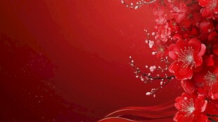 红梅绽红绸喜庆背景图