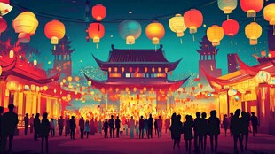 灯火辉煌的中式节日盛景