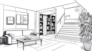 现代简约风客厅楼梯场景