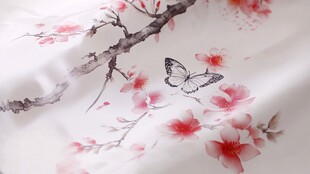 中式桃花蝴蝶图案织物
