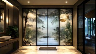 现代室内艺术玻璃绿植玄关