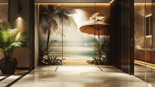 海景壁画装点的雅致玄关