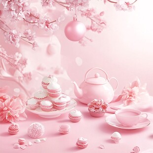 梦幻粉色系下午茶甜品场景