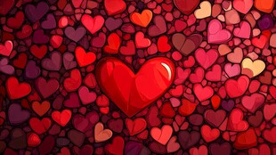 红心闪耀于多彩爱心海洋