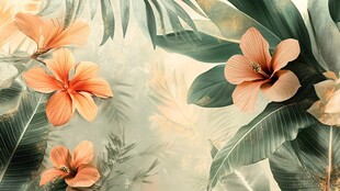 热带花卉与绿叶梦幻背景