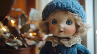 复古蓝装娃娃的优雅瞬间