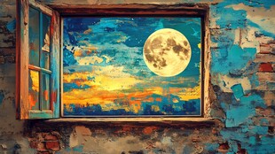 窗启处的梦幻月夜美景