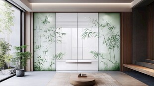 中式禅意茶室 竹纹移门设计