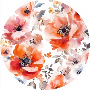 圆形水彩花卉图案设计
