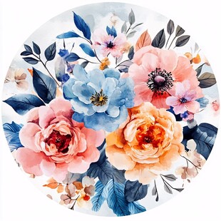 圆形水彩花卉装饰图案