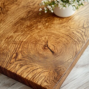 木纹桌面与清新小花装饰