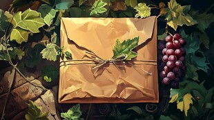 复古风信封与葡萄静物图