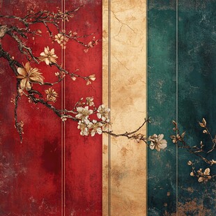中式复古花卉纹理装饰画