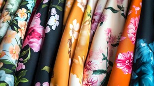 多彩花卉图案布料展示