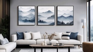 简约客厅三联山水装饰画