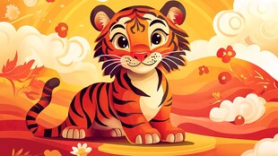 可爱萌虎置身秋日美景中