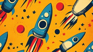 火箭星际图案 多彩宇宙风