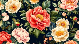 复古风牡丹花卉图案