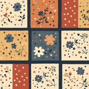 复古花卉拼接图案设计