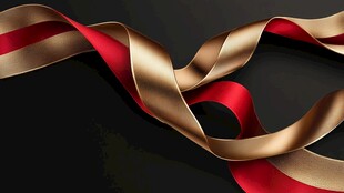 金红飘带舞动黑色背景