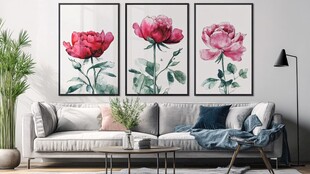 三联花卉挂画装饰温馨客厅