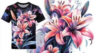 花卉图案T恤设计图