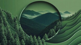 圆形框景下的山林风光