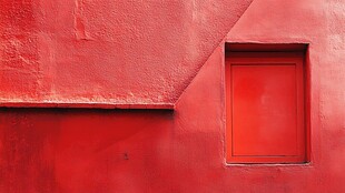 红色墙面的方形小窗