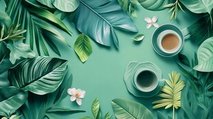 绿叶环绕中的惬意咖啡时光