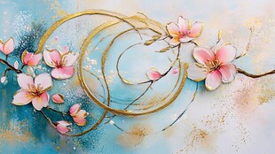 梦幻蓝金桃花艺术插画