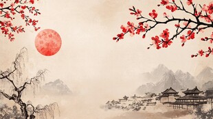 古风月夜红梅山水图景