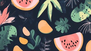 夏日水果与植物插画图案