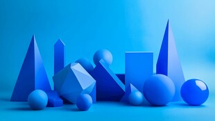 蓝色几何立体模型组合