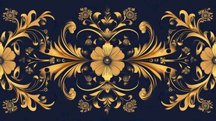 奢华黑金花卉复古装饰图案