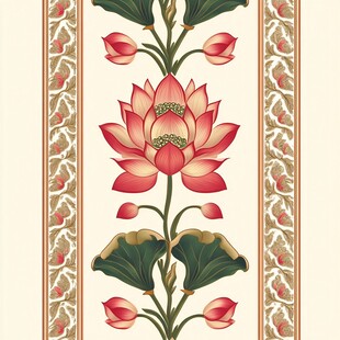 中式荷花纹样精美装饰画