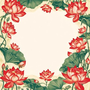 中式荷花边框插画图案