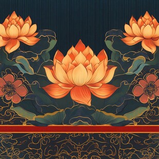 中式荷花花卉图案设计