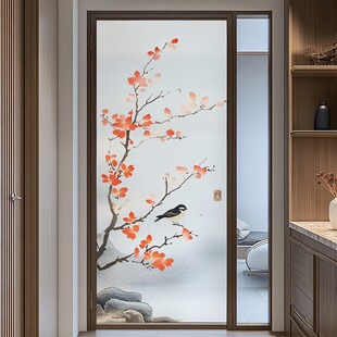 中式花鸟艺术玻璃隔断门