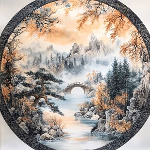 秋韵山水间的中式意境图