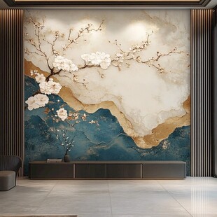 中式轻奢风玉兰花背景墙