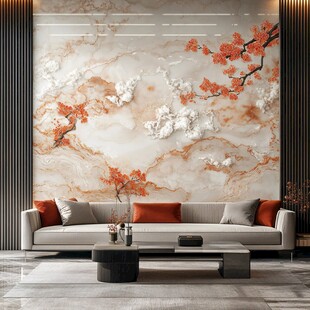 中式大理石梅花背景墙装饰